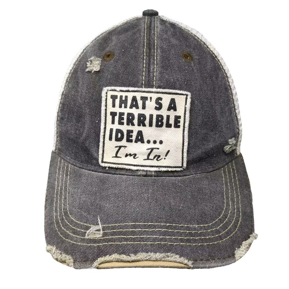 Headmost Gray White Trucker Hat One Size Distressed Funny Terrible Idea Patch